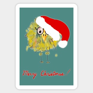 Funny Bird with Santa Hat Christmas Card! Sticker